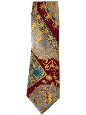 Farentino Ferre Bold Red and Gold Baroque Silk Tie Vintage
